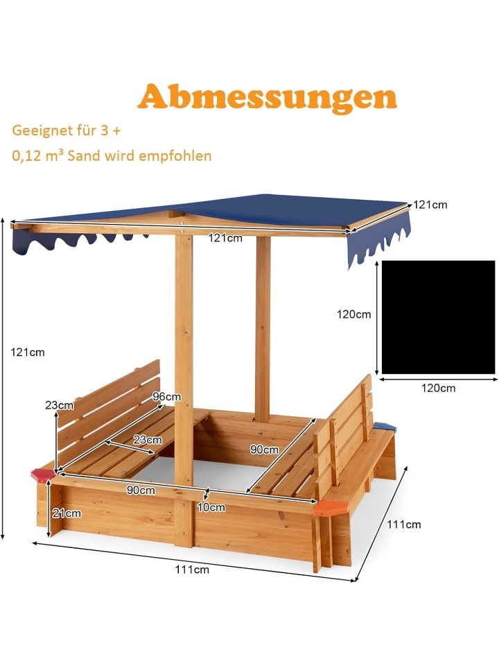 COSTWAY Sandkasten mit Dach 120x120cm in Beige günstig kaufen onesize