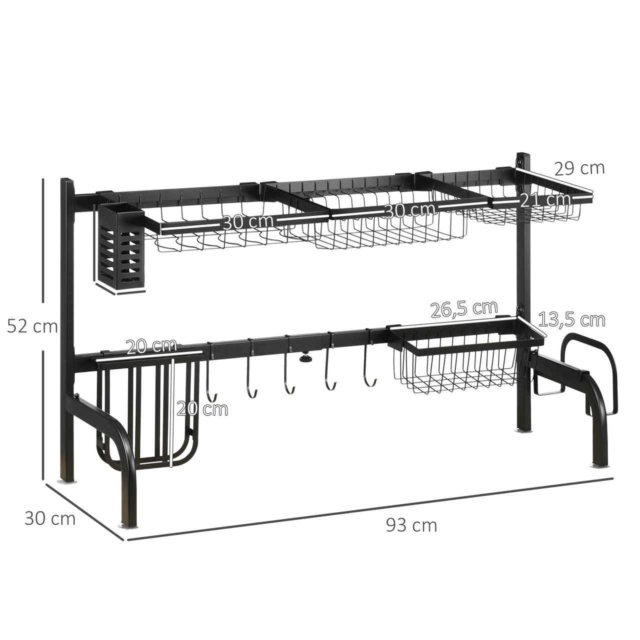 HOMCOM Abtropfgestell Geschirr 2-stufiges Abtropfgitter 51-93 cm Abtropfständer