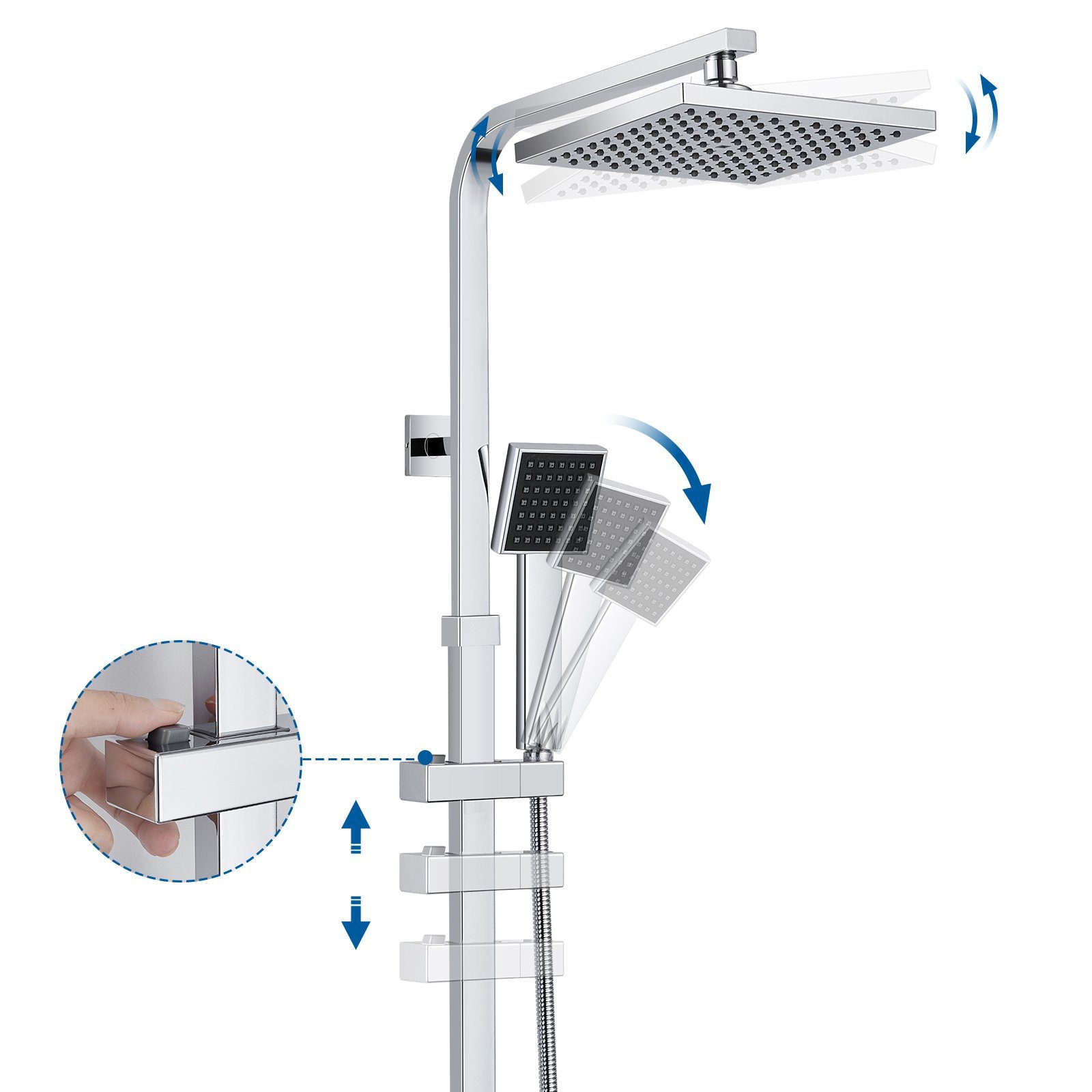 Auralum Duschsystem Duschsystem mit Thermostat, Duschset Duschgarnitur mit 2 Funktionen