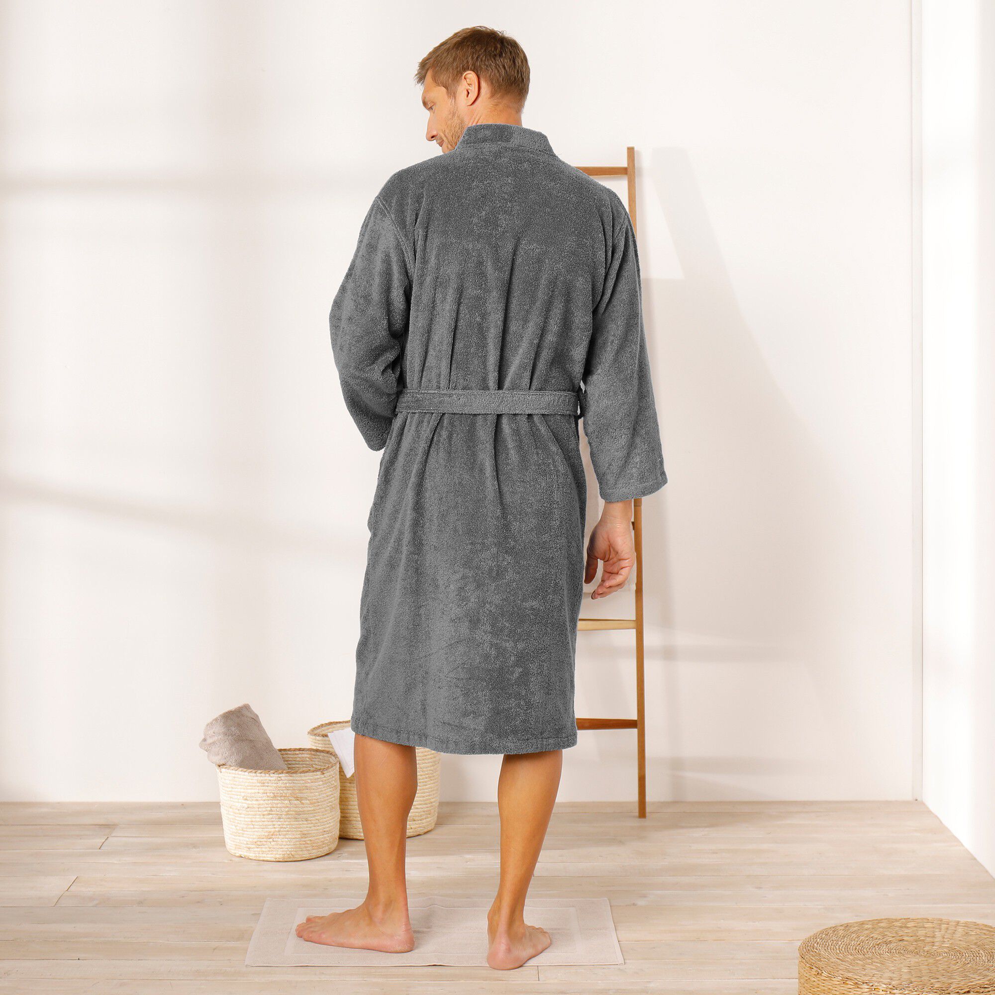 Peignoir mixte adulte col kimono éponge bouclette