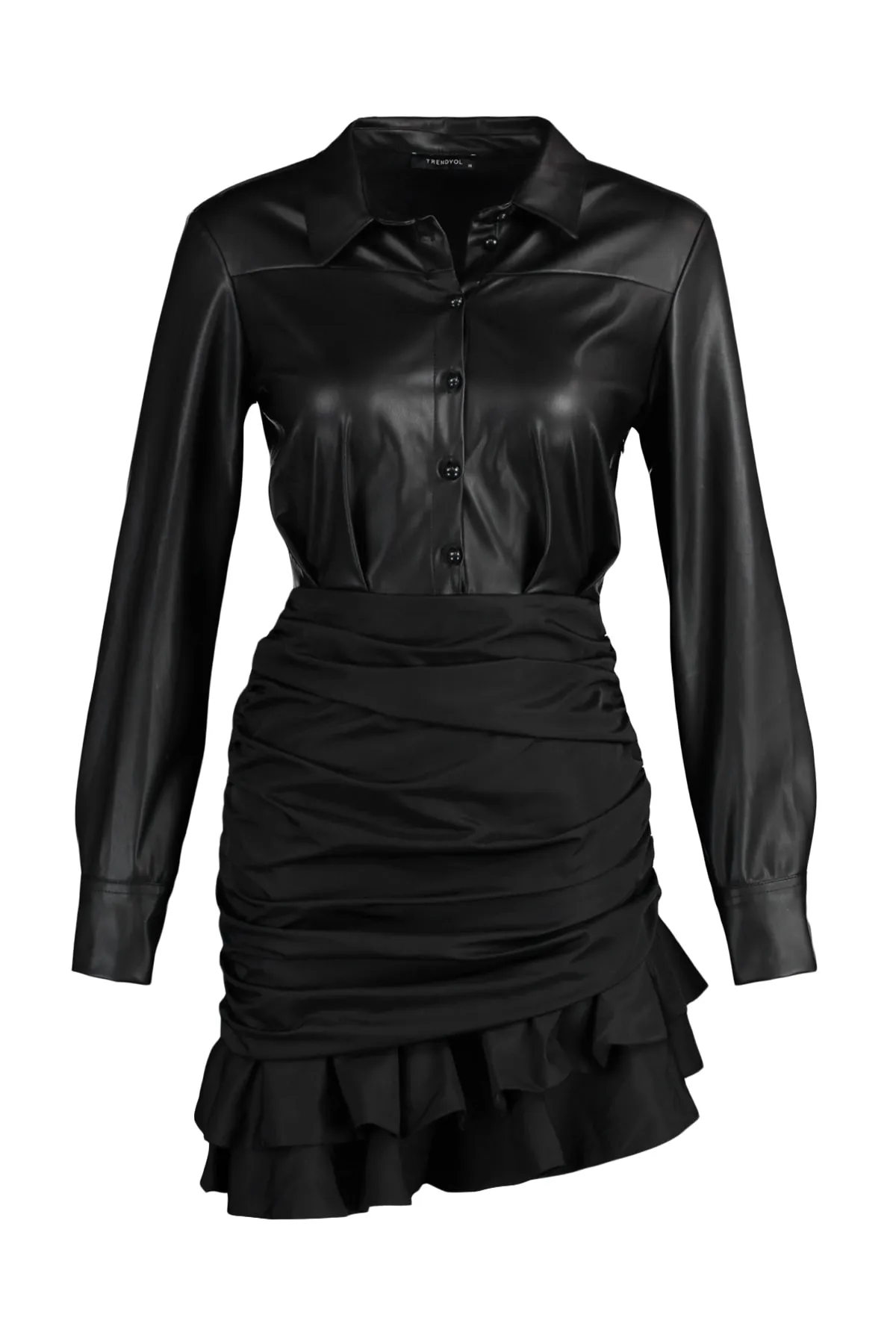 Trendyol Collection  Schwarzes Webkleid in Lederoptik TWOAW21EL1439