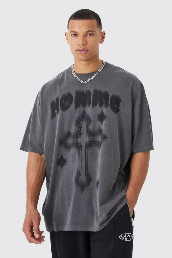 Tall Oversize T-Shirt mit Gothic Homme Print