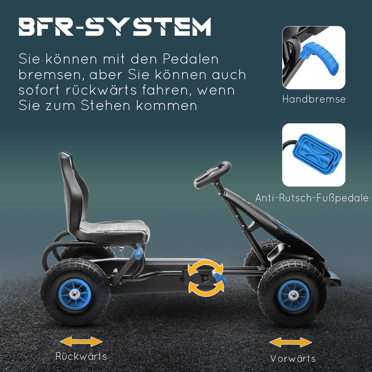 HOMCOM Gokart, Kinderfahrzeug mit Pedal, Tretauto, Outdoor, Blau Schwarz