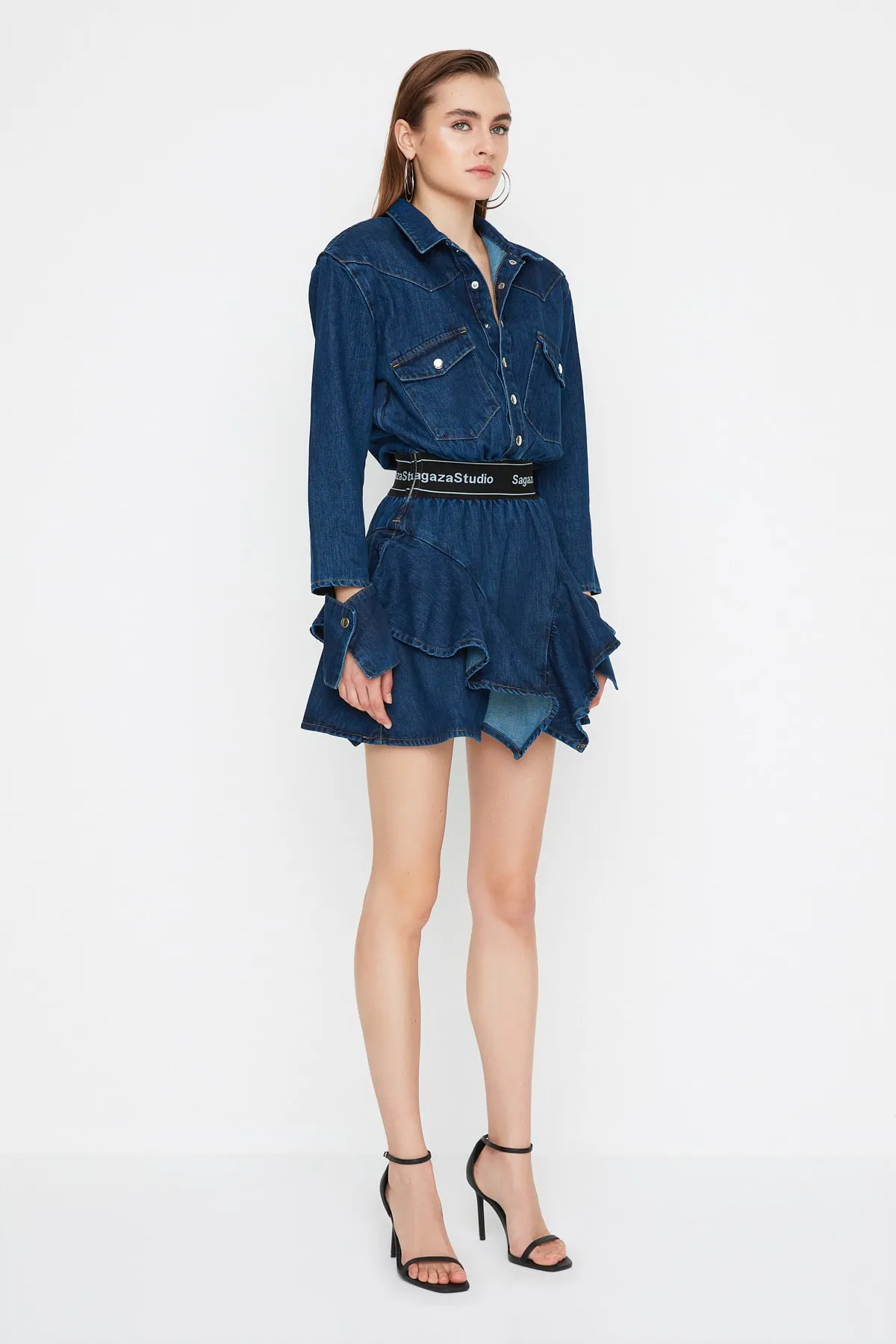 Trendyol Collection  X Sagaza Studio Blaues Jeanskleid TPRAW22EL1989