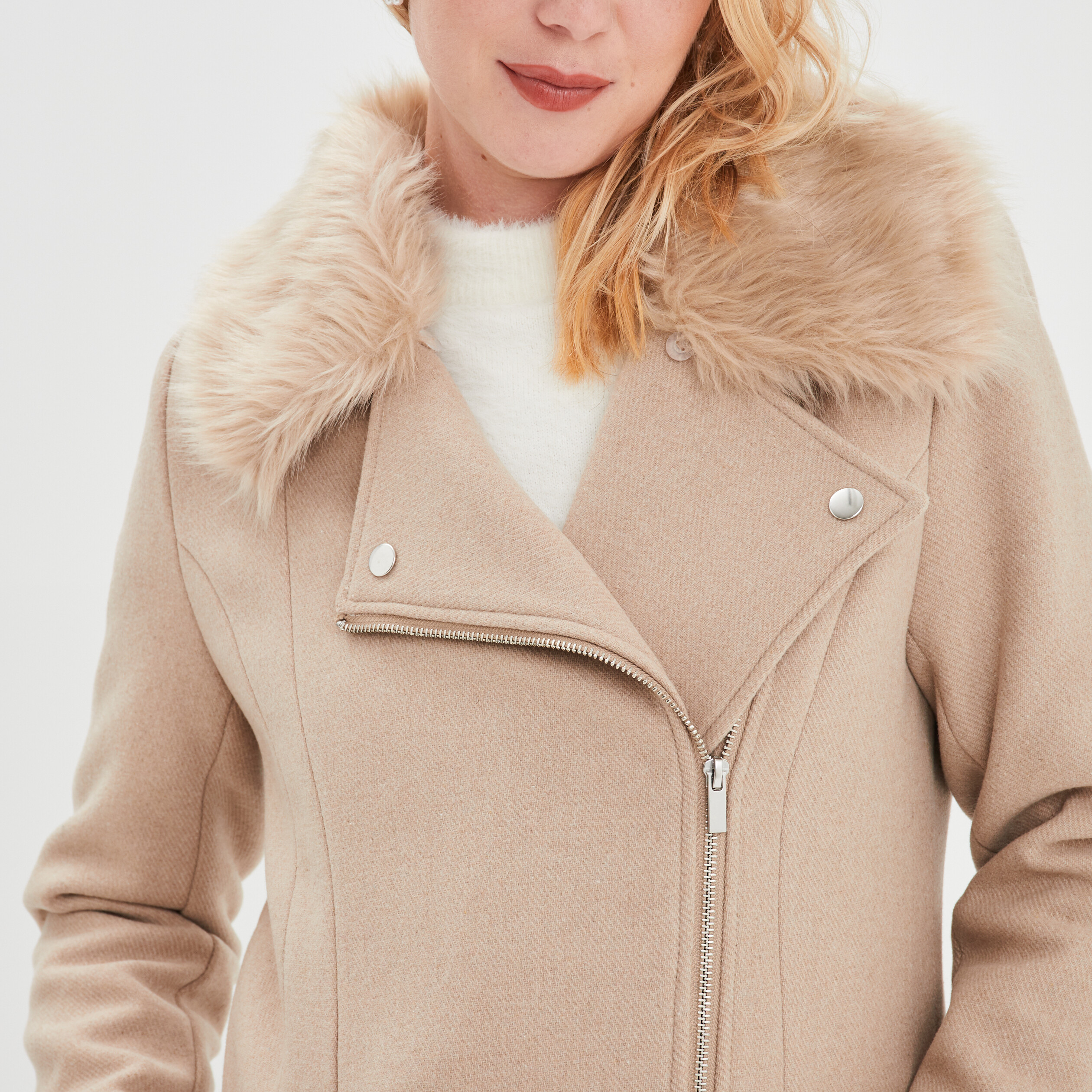 Manteau droit zippé beige femme | La Halle