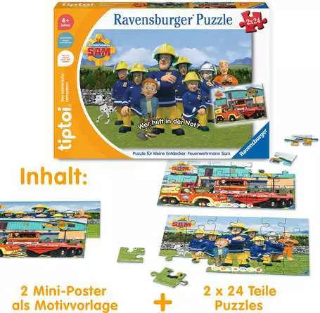 Kinderpuzzle ab 4 Jahren - tiptoi® Puzzle für kleine Entdecker: Feuerwehrmann Sam - 24 Teile