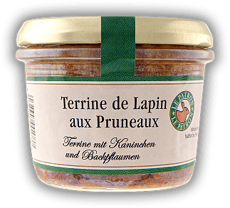 Arnaud/Le Patron Terrine de Lapin aux Pruneaux - Terrine vom Kaninchen mit Backpflaumen 180g Arnaud/Le Patron Terrine de Lapin aux Pruneaux - Terrine vom Kaninchen mit Backpflaumen 180g  180	 Gramm