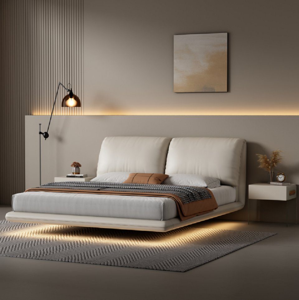JVmoebel Bett Weißes Wandbett Schlafzimmer Designer Holzgestell Möbel (1-tlg., Nur Bett), Made in Europa