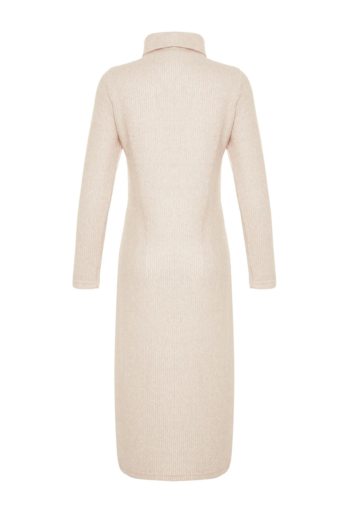 Trendyol Collection  Beigefarbenes, geripptes, flexibles Shift-/gerades Maxi-Strickkleid mit Rollkragen TWOAW24EL00621