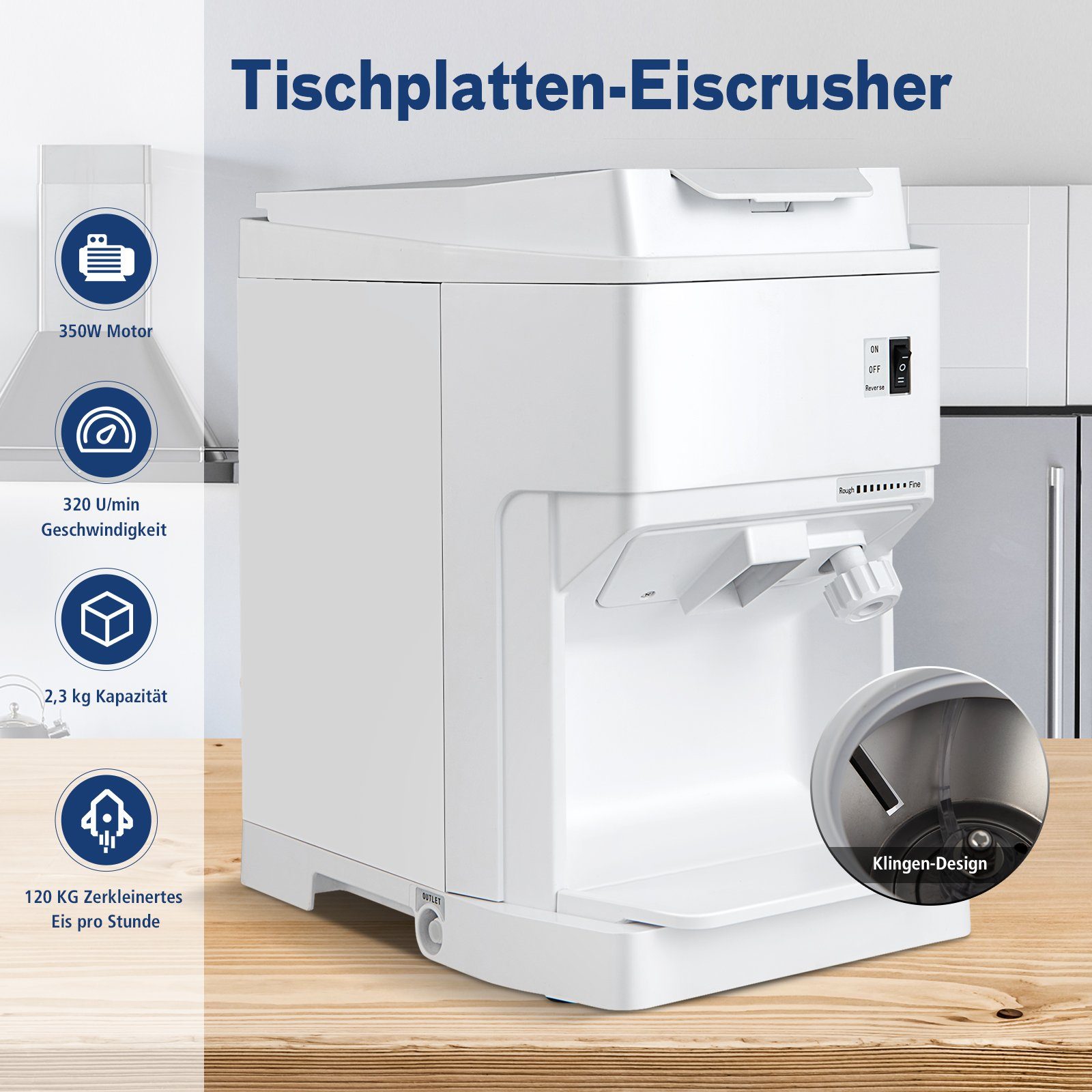 COSTWAY Eiscrusher, 350W, 320 U/min, 2,3 kg, 120 kg Eis pro Stunde
