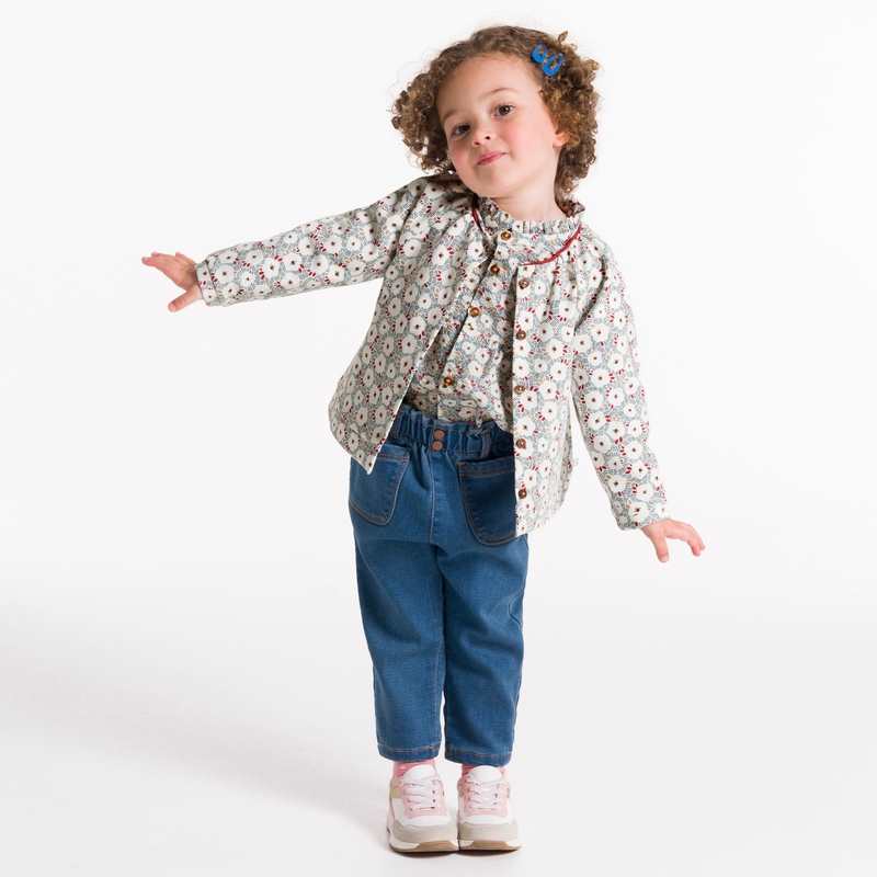 Gilet en molleton fleuri vert bébé fille