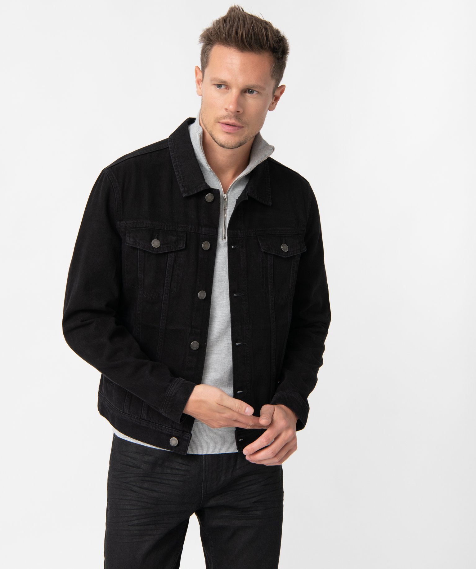 Veste en jean homme coupe droite noir | GEMO