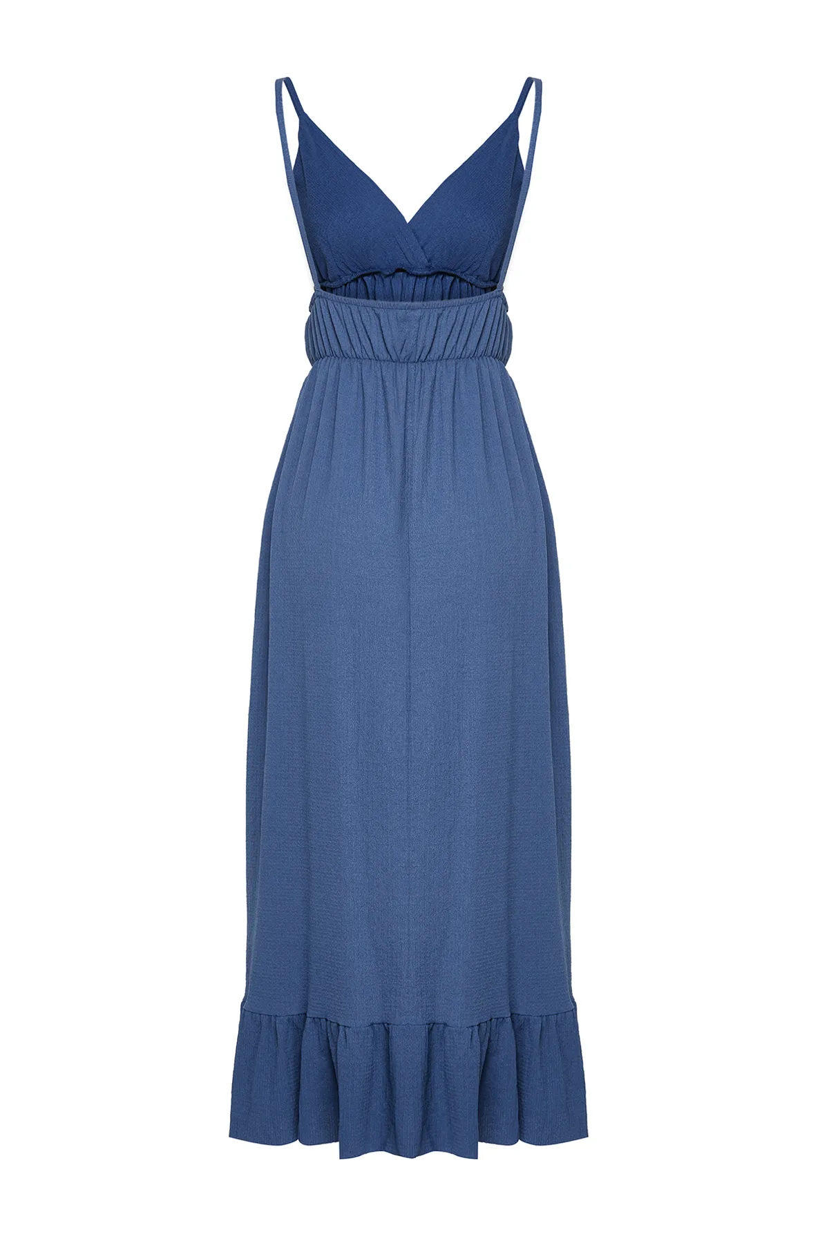 Trendyol Collection  Indigo Uni Rock Rüschen V-Ausschnitt Träger Maxi Gerippt Flexibel TWOSS24EL00416