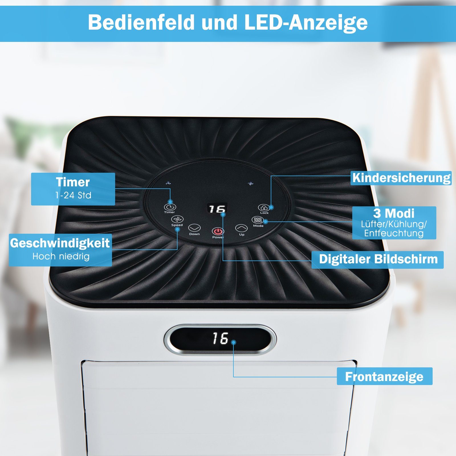 COSTWAY 3-in-1-Klimagerät, 7000BTU/2,1kW, für Räume bis 65m³, Fernbedienung