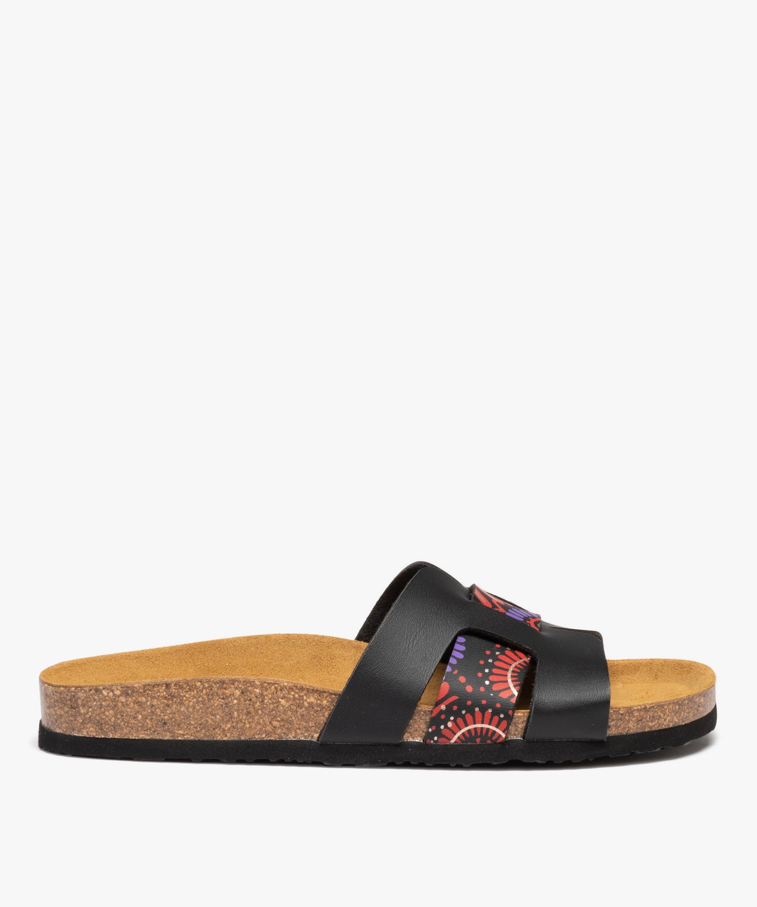 Mules femme à bandeau ajouré avec imprimé à fleurs noir | GEMO