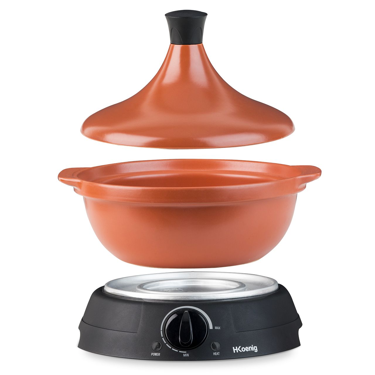 H.Koenig Elektrische Tajine TAJ3 / 3 L / Schmortopf / Terrakotta / Einstellbare Temperatur / Kontrollleuchte / 300 W