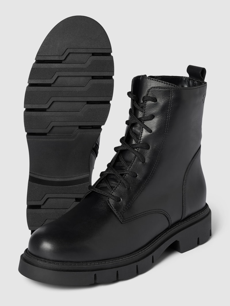 Schnürboots aus Leder mit Label-Prägung in schwarz