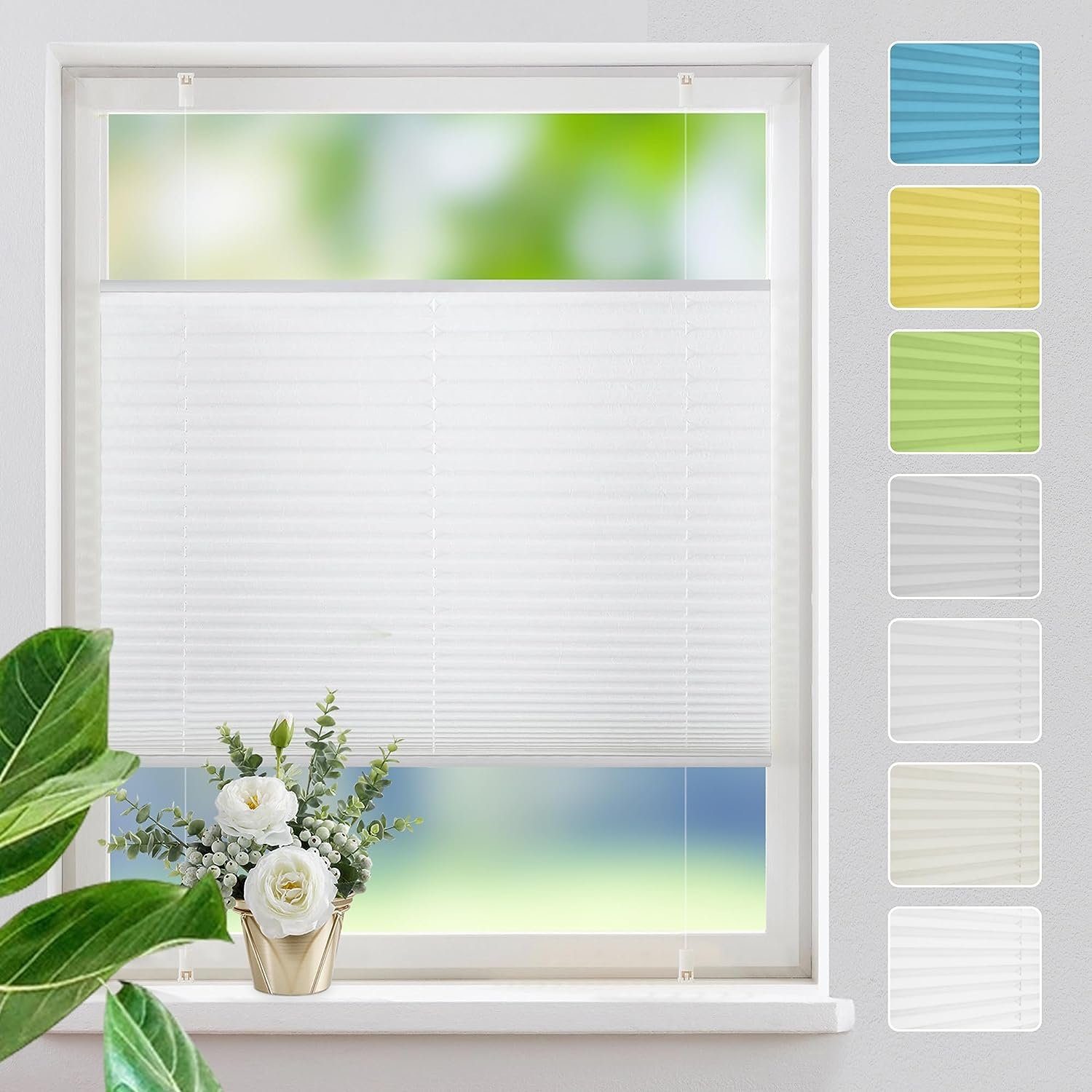 Plissee Faltrollo Ohne Bohren, OUBO, Klemmträger,Easyfix, Lichtschutz, verspannt, Klemmfix, Jalousie für Fenster & Tür, einfach Montage