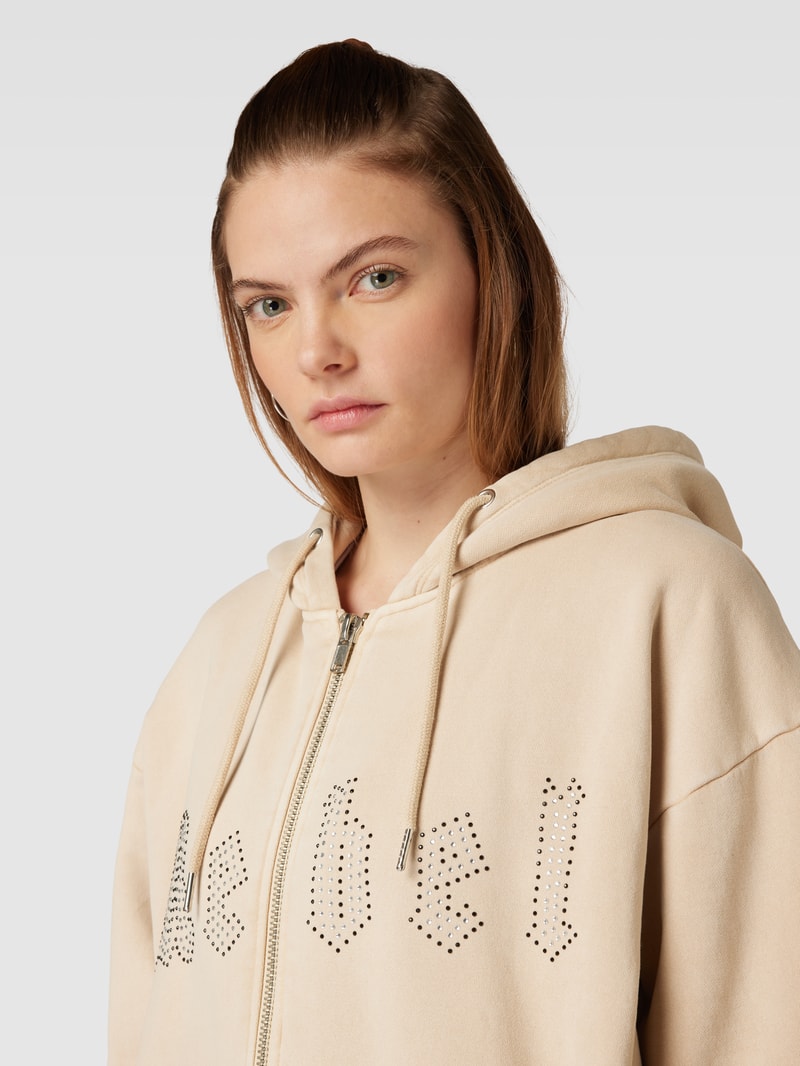 Sweatjacke mit Label-Print in offwhite