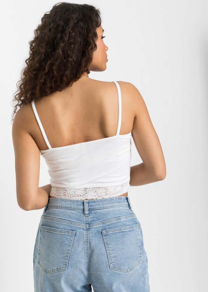 Cropped Top mit Spitze, Doppelpack