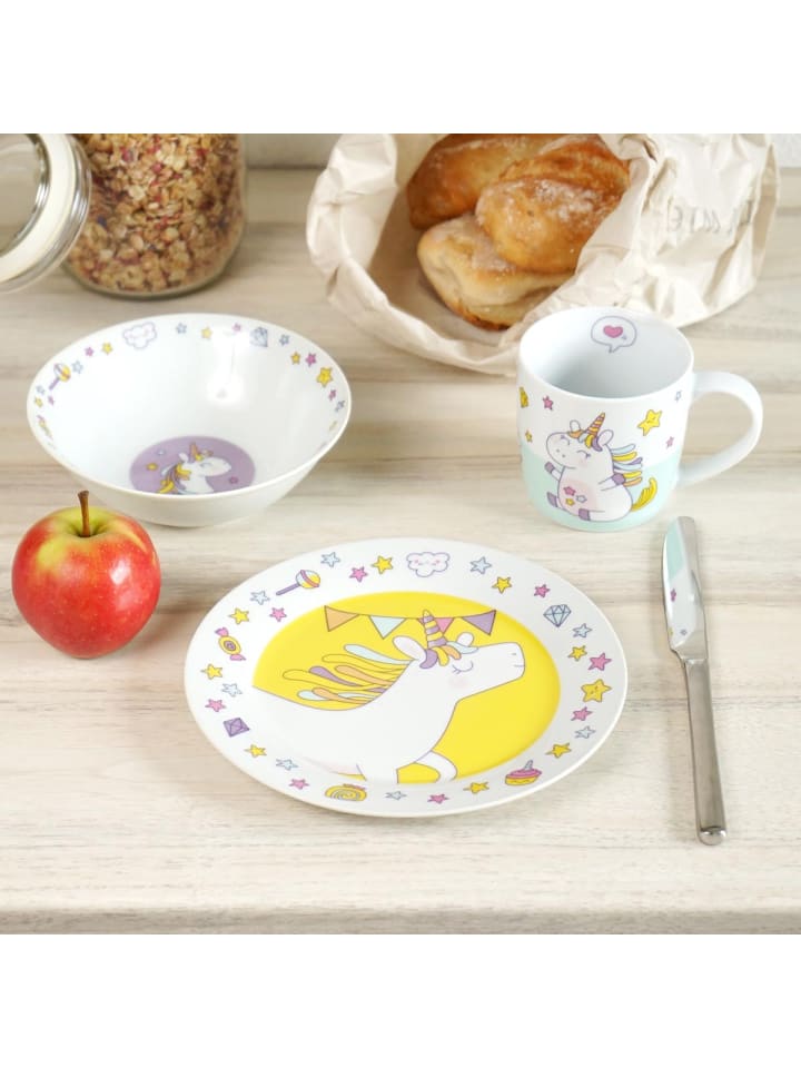 Geda Labels Kindergeschirr Einhorn Doodle 3teilig in Weiß - 24x9,8x14,5 günstig kaufen onesize