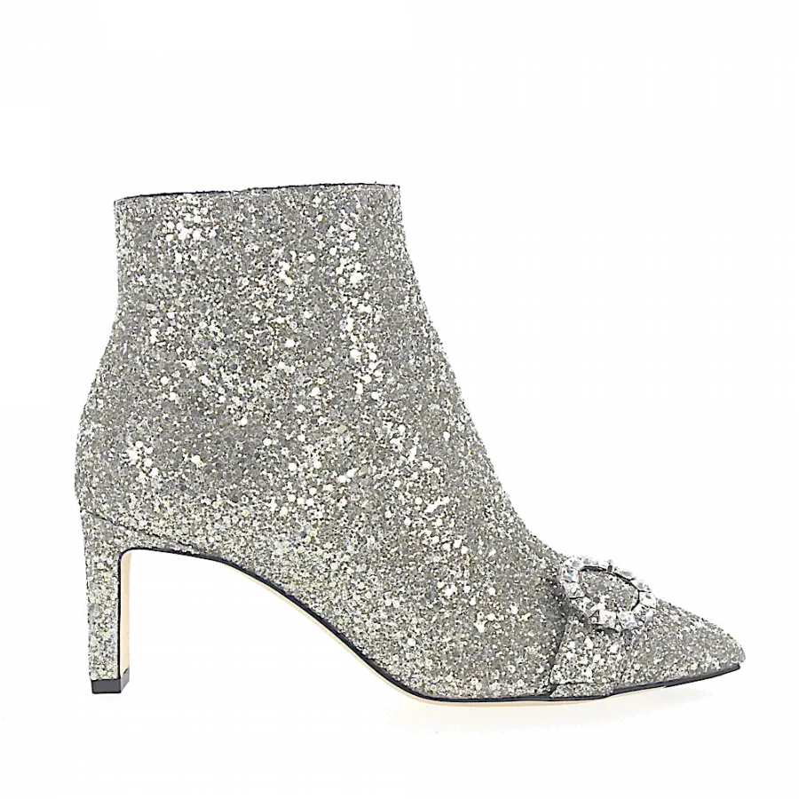 Jimmy Choo - Stiefeletten HANOVER 65 Stoff Glitzer silber Kristallschnalle - grau