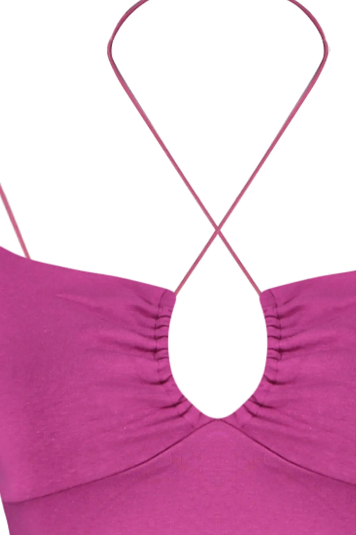 Trendyol Collection  Fuchsia Neckholder Spaghettiträger Baumwolle Flexibles Crop Strick Tank Top TWOSS23AL00046