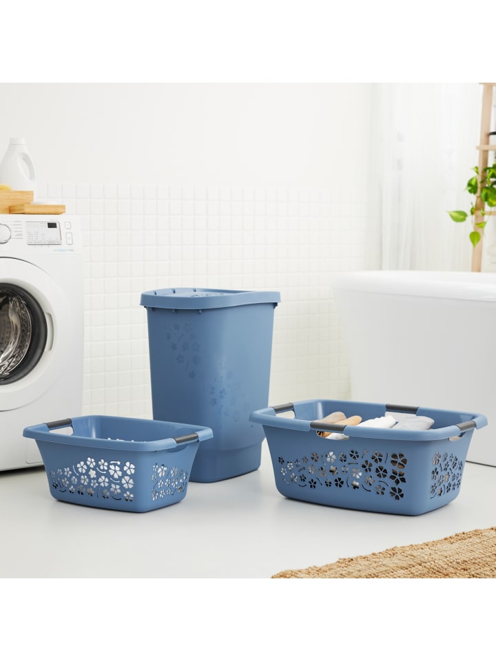 Rotho Flowers 3er-Set Wäschekorb 50l, Kunststoff (PP) BPA-frei in Horizon blau günstig kaufen onesize
