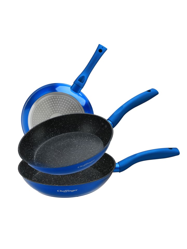 Cheffinger 3tlg Pfannenset Induktion Bratpfanne ø20-24-28cm in Blau günstig kaufen onesize