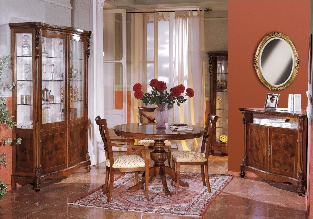 JVmoebel Esszimmer-Set, Luxus Esszimmer Set Garnitur 6tlg Holz Möbel Kommode 3x Stuhl Tisch