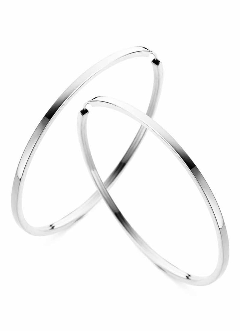 Casa Jewelry Snap Thin Square silver hoop earrings