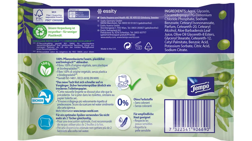 Tempo feuchte Toilettentücher Mein Verwöhnmoment Care Olive