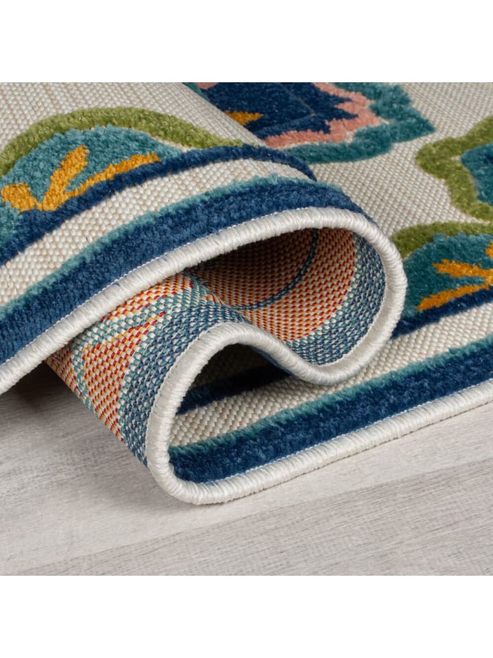 KADIMA DESIGN Superweicher Floral Outdoor-Teppich in Blau günstig kaufen