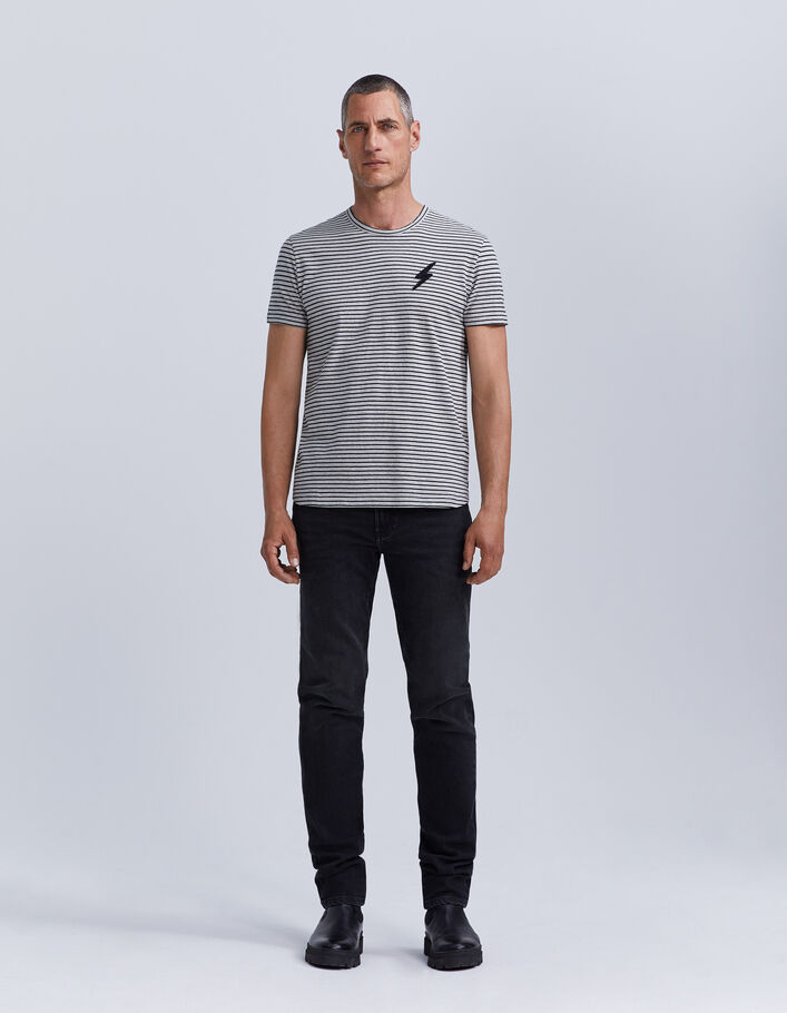 T-shirt marinière gris à rayures noires upcyclé Homme