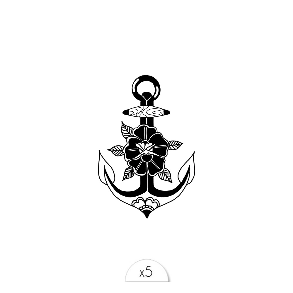 Sioou Ancre fleur Tatouage éphémère