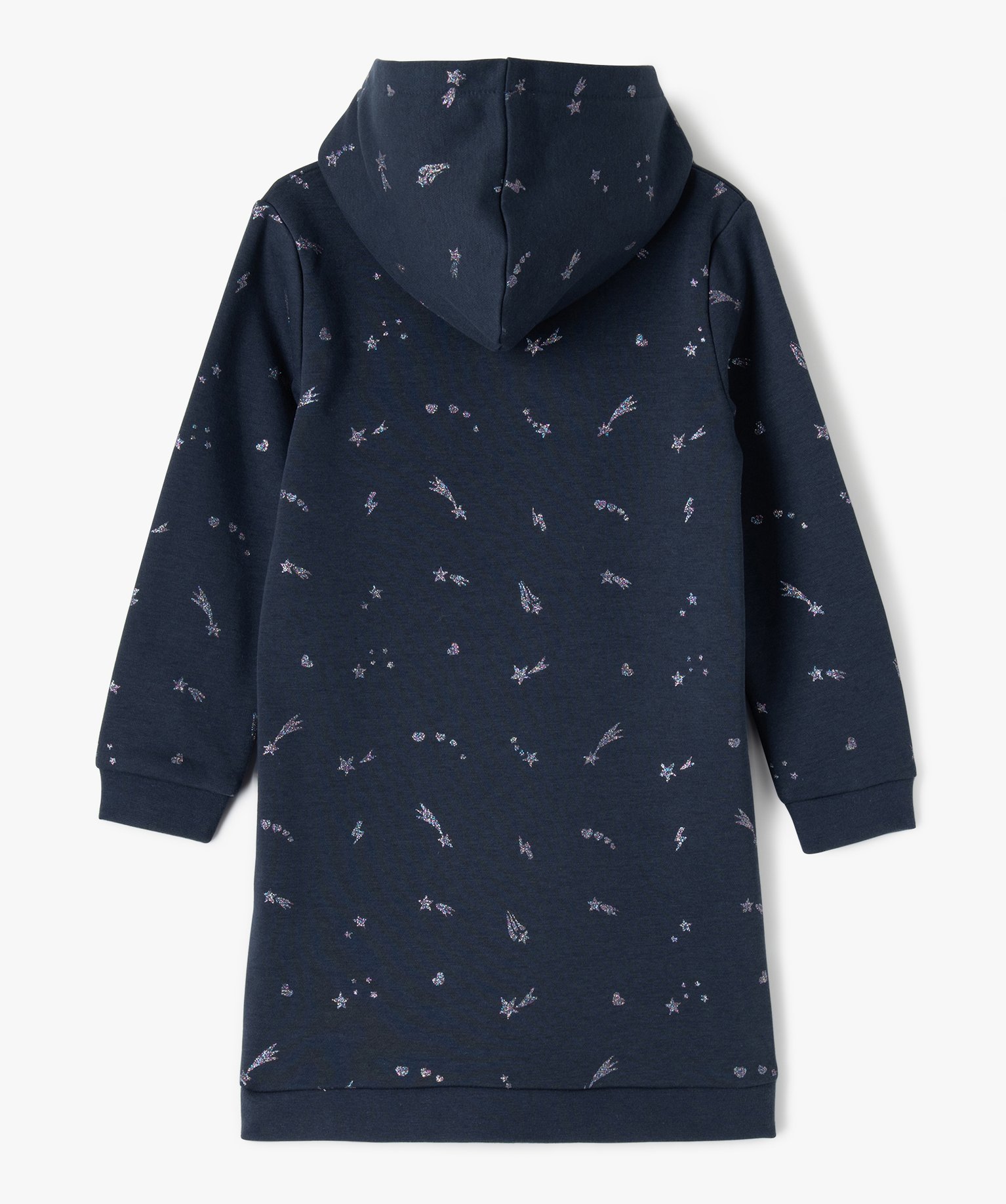 Robe sweat à capuche fille avec poche kangourou marine | GEMO