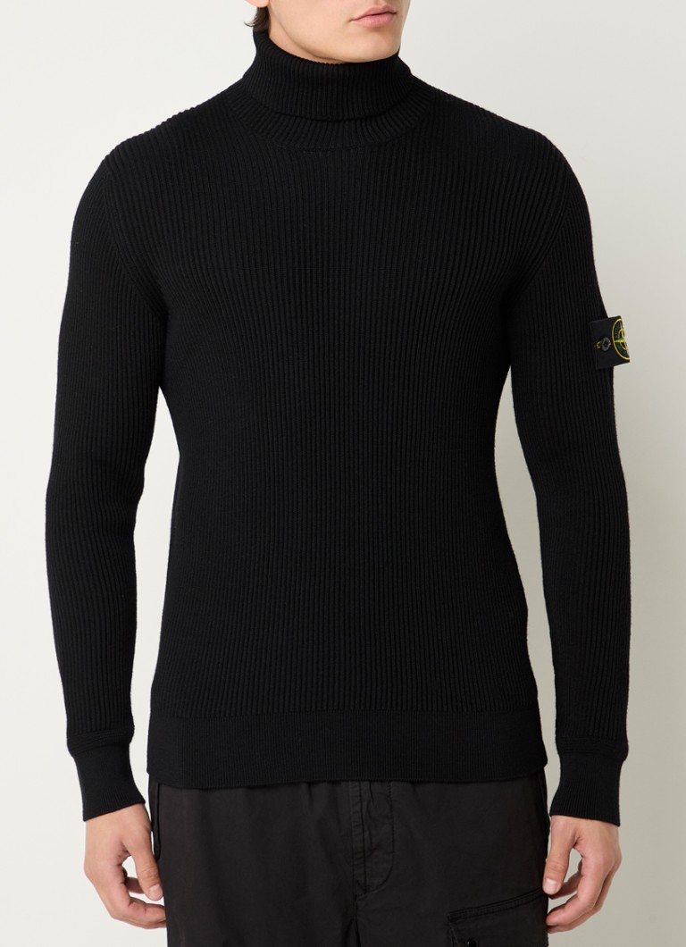 Πουλόβερ Stone Island 552C2 με ριμπ ύφανση από μαλλί-βαμβάκι και λογότυπο