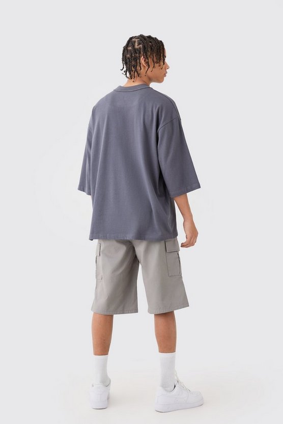 Lockere graue Cargo-Shorts mit elastischem Bund