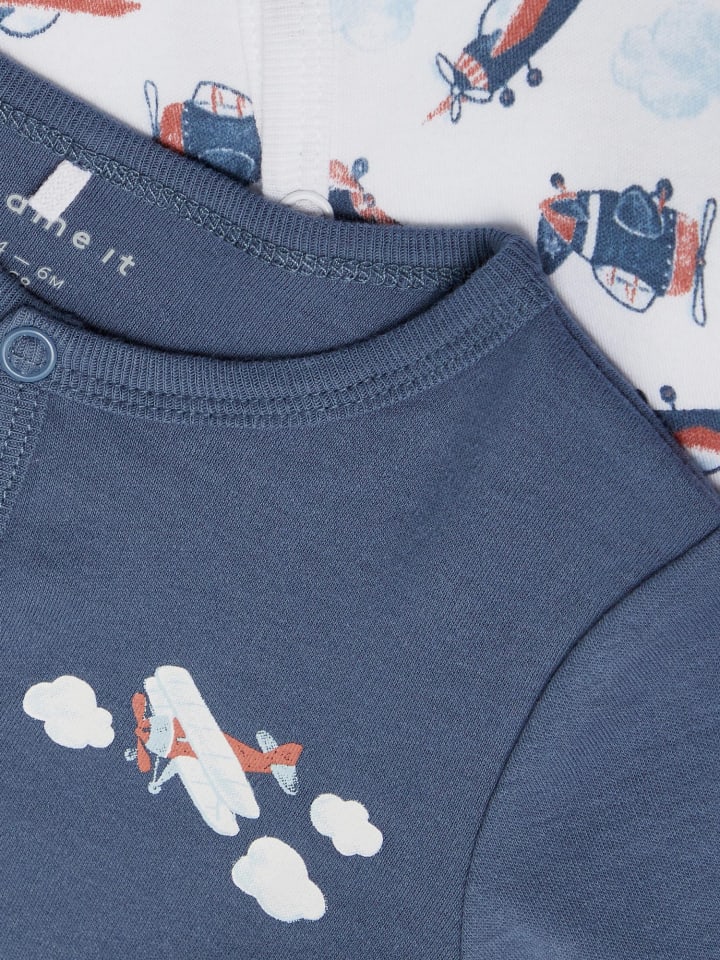 name it Schlafanzug mit Flugzeug Print mit Druckknöpfen in Blau günstig kaufen 68