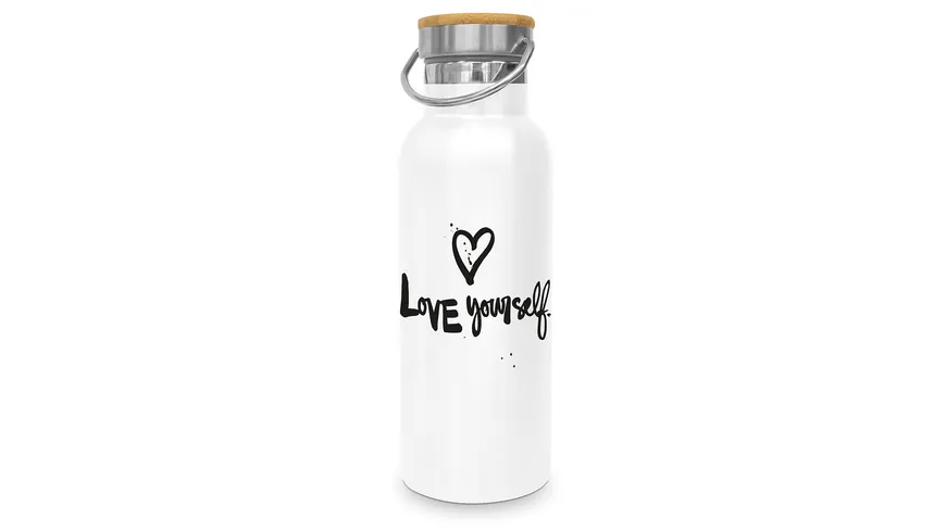 Design@Home Edelstahl Isolierflasche Love Yourself 0,5l weiß/ schwarz