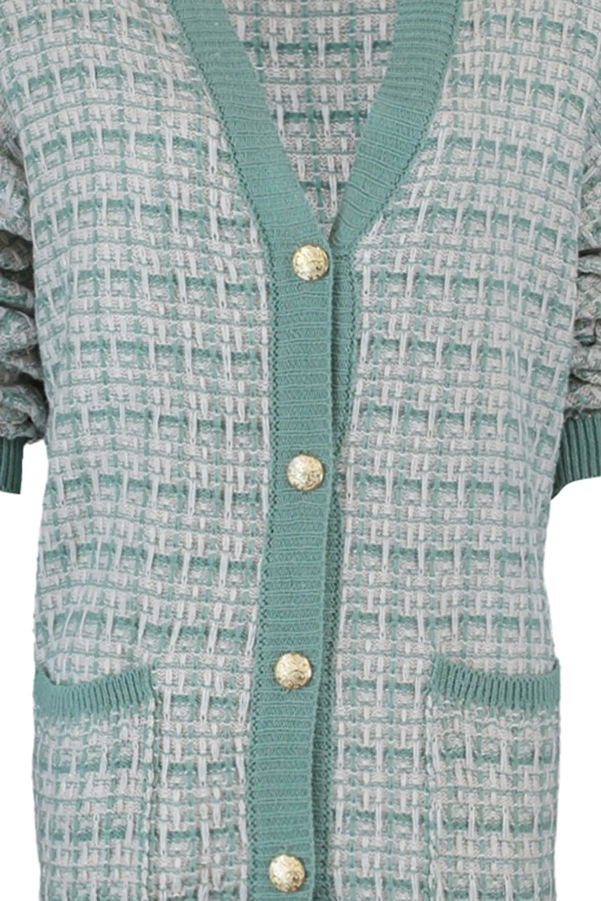 Trendyol Collection  Mintfarbene, weite Strickjacke in Tweed-Optik mit Glitzer TWOAW21HI0250