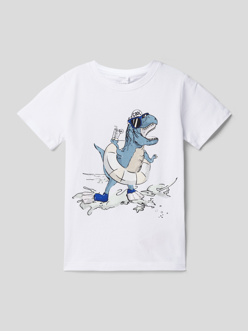 T-Shirt aus reiner Baumwolle mit Motiv-Print in weiß