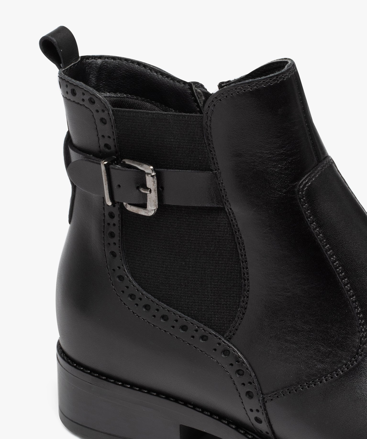 Boots femme Chelsea unies à talon plat et bride fantaisie noir | GEMO