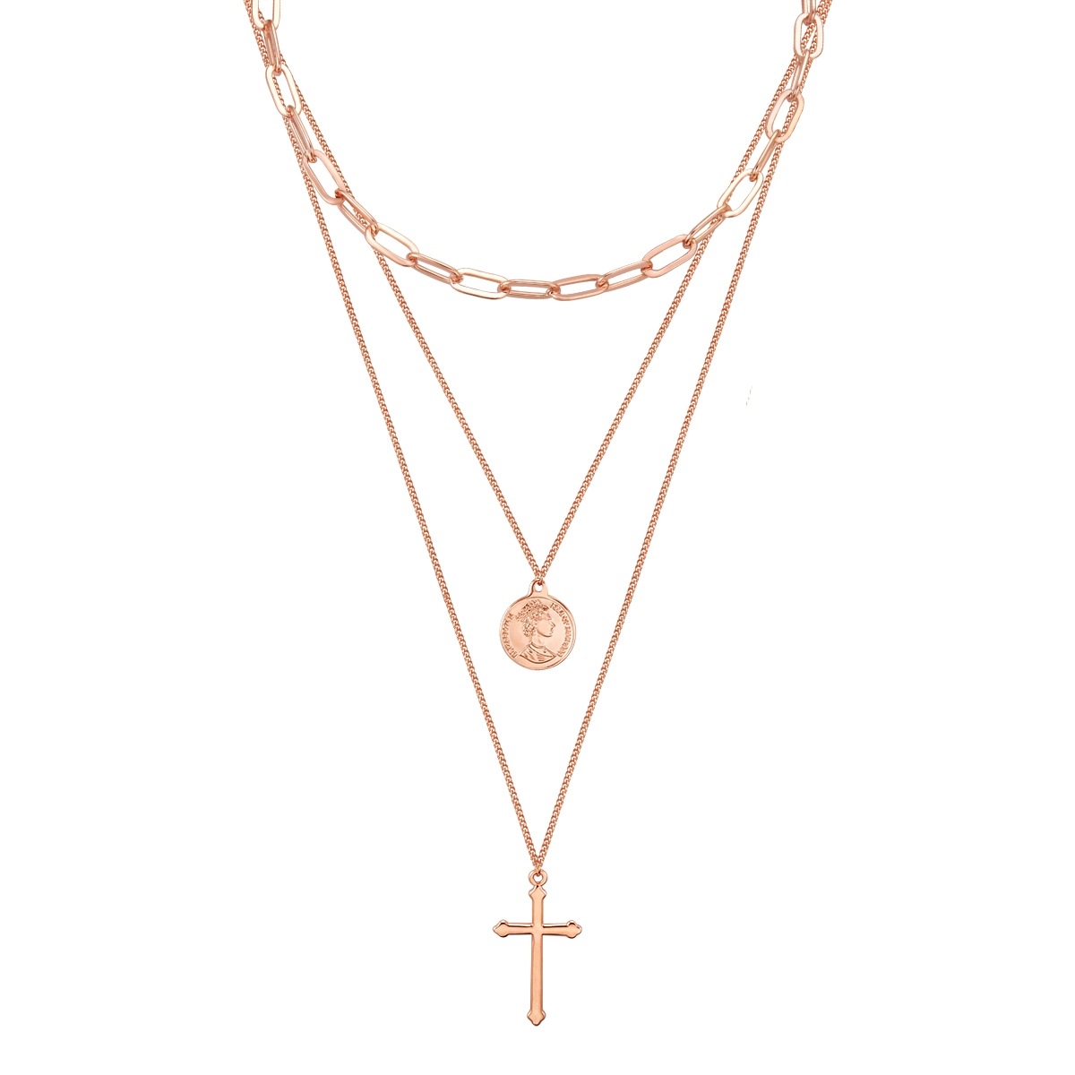 Halskette Kreuz/Münze Metall-Legierung in Roségold