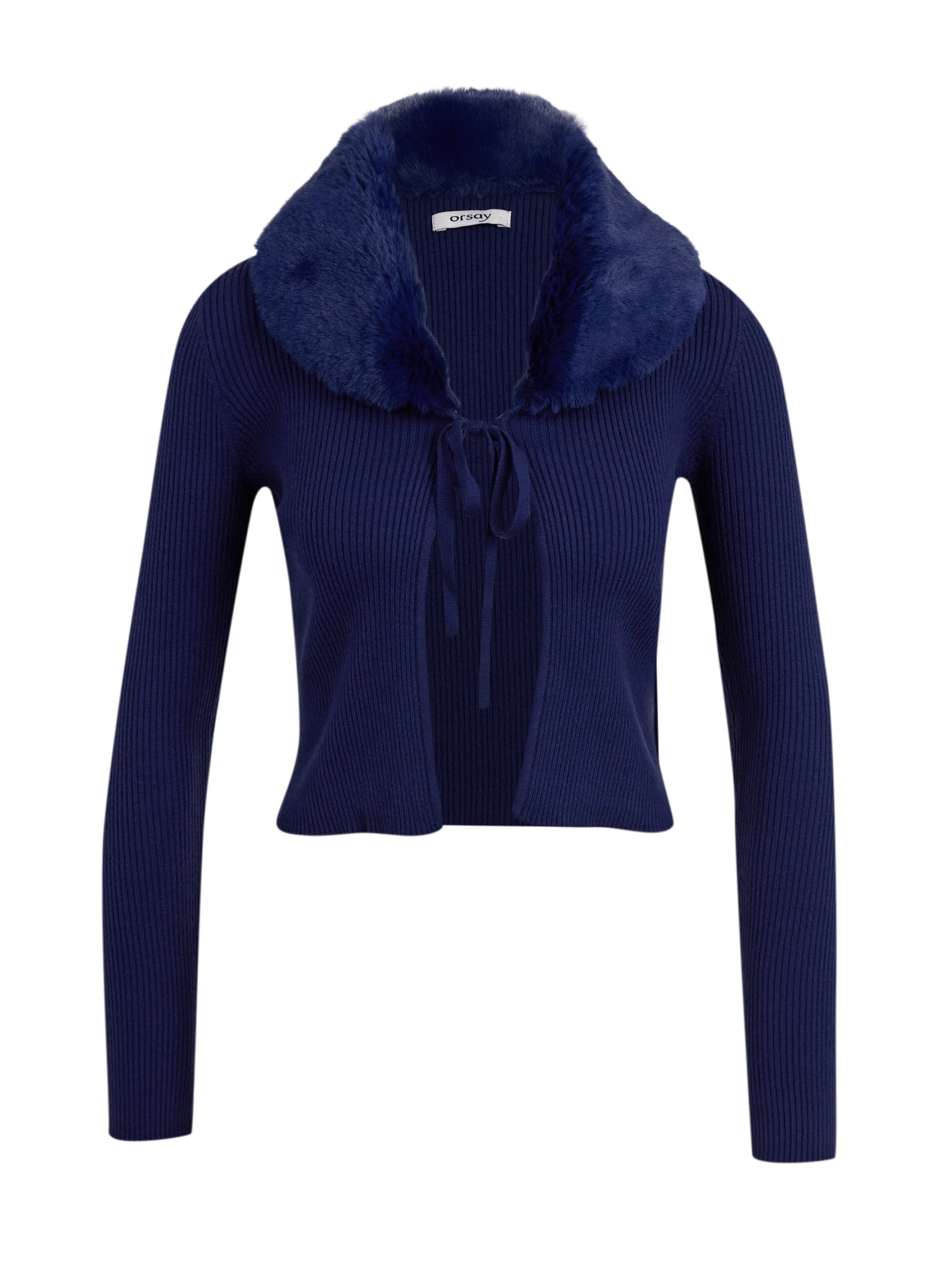 Blaue Damen-Strickjacke mit Kunstpelz ORSAY