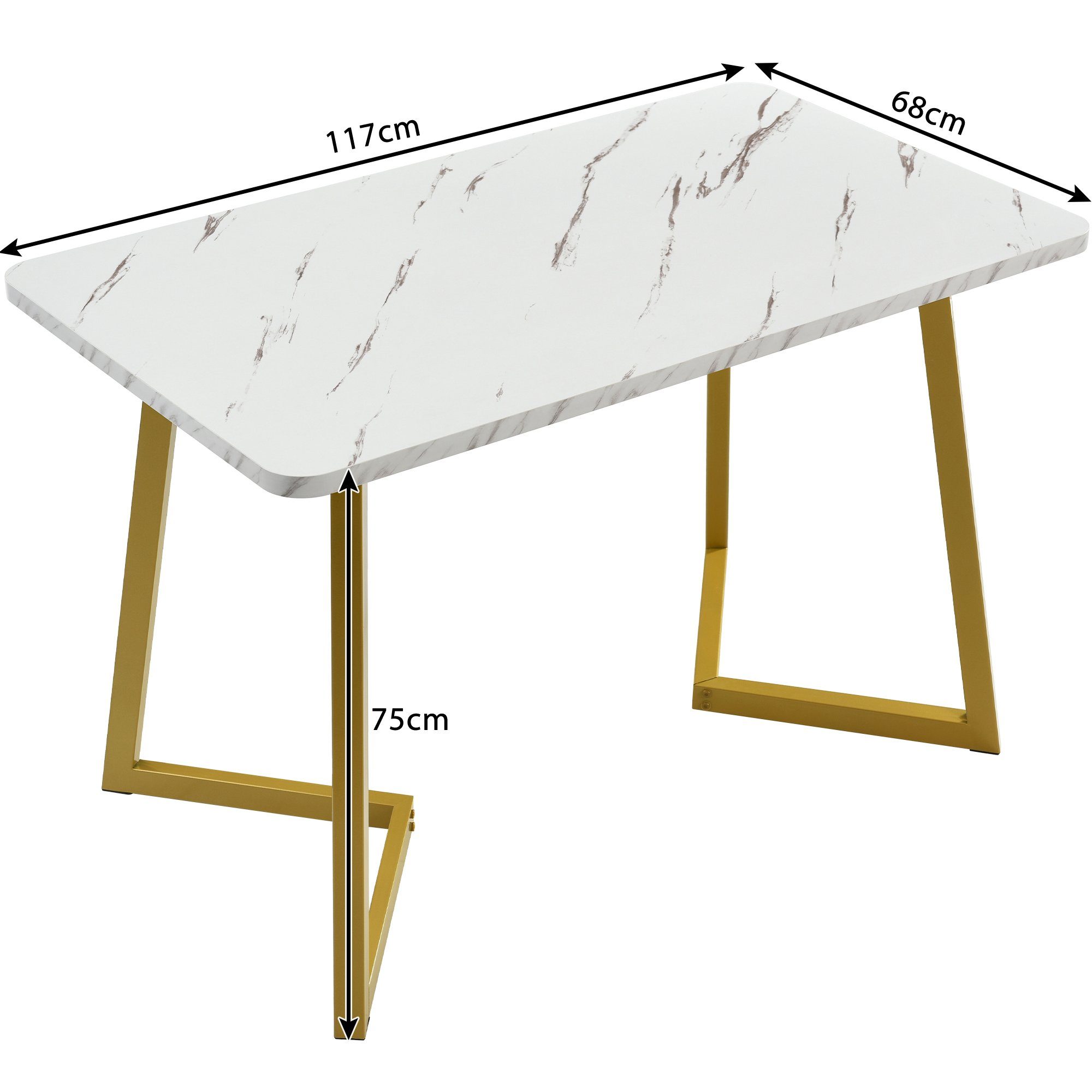 Celya Essgruppe Esstisch mit 4 Stühlen,Verstellbare Stuhlbeine, (Set, Tisch mit 4 Stuhlen), Samt Esszimmerstuhl Mit Diamantmuster,Golden Tischbeine