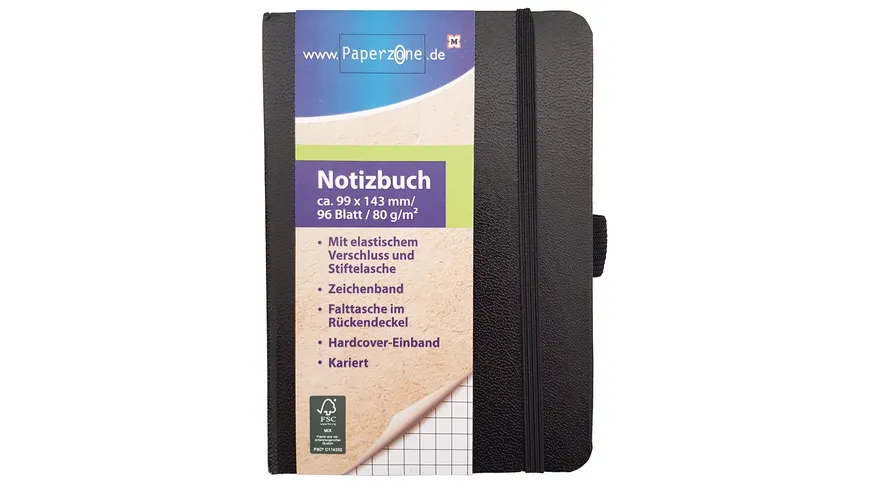 PAPERZONE Notizbuch A6 kariert schwarz