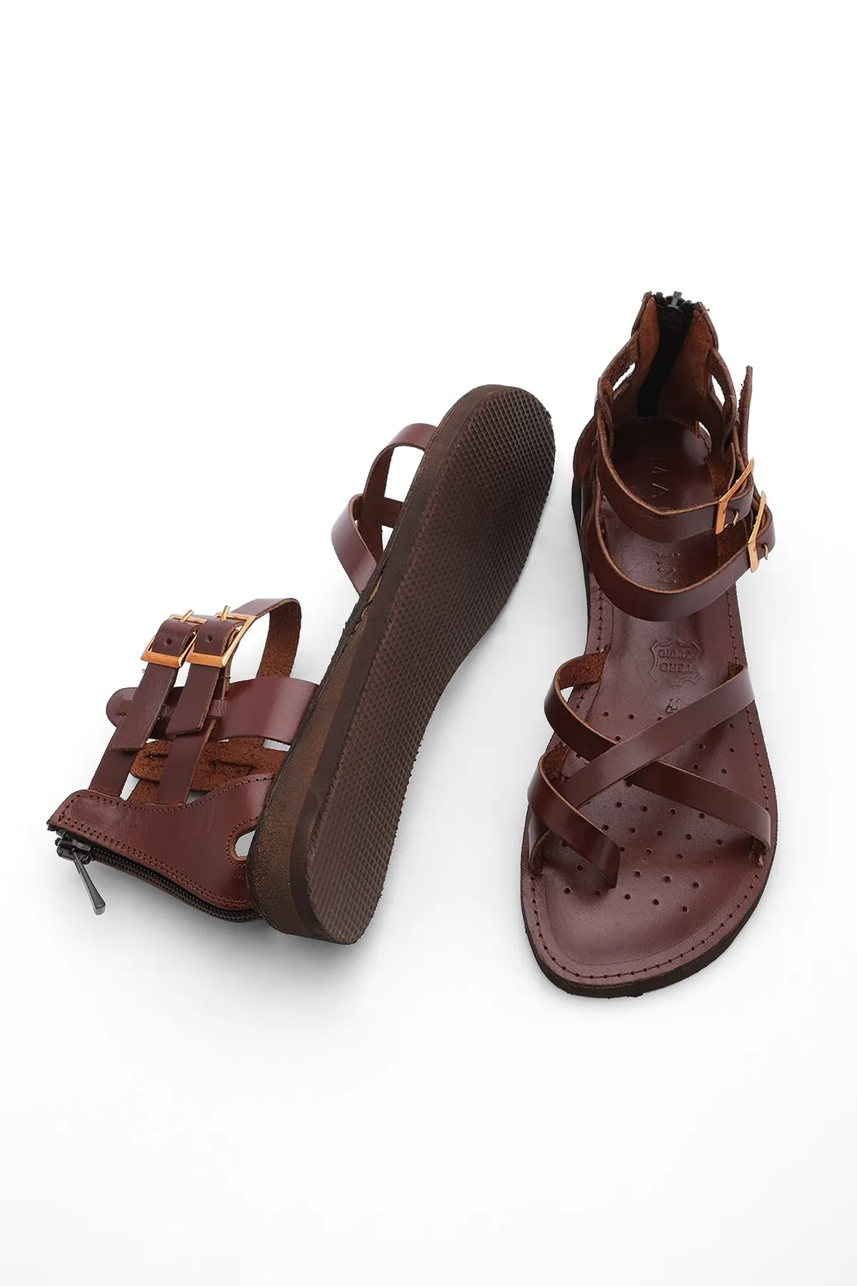 Marjin  Damen Echtleder Leichte Eva Sohle Flip Flop Alltagssandalen Zelos Rot Braun