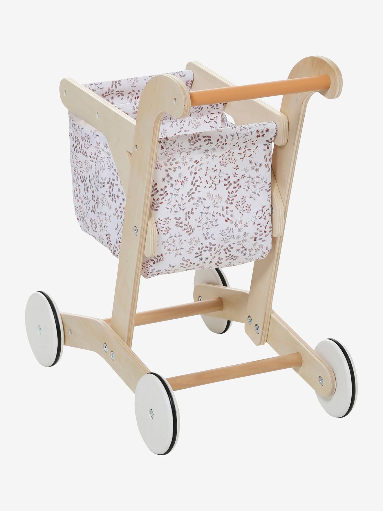 Chariot de courses en tissu et bois FSC® beige moyen uni avec decor