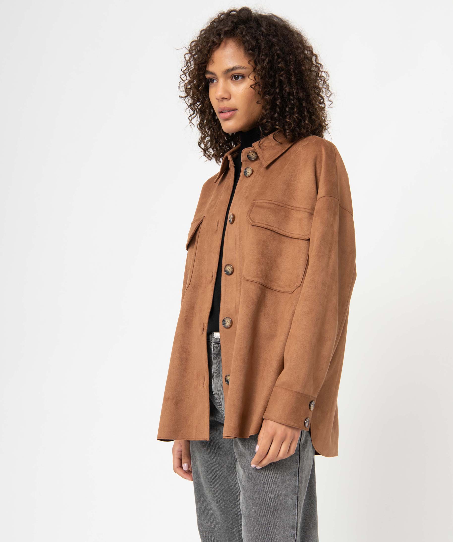 Veste femme forme chemise en suédine camel | GEMO